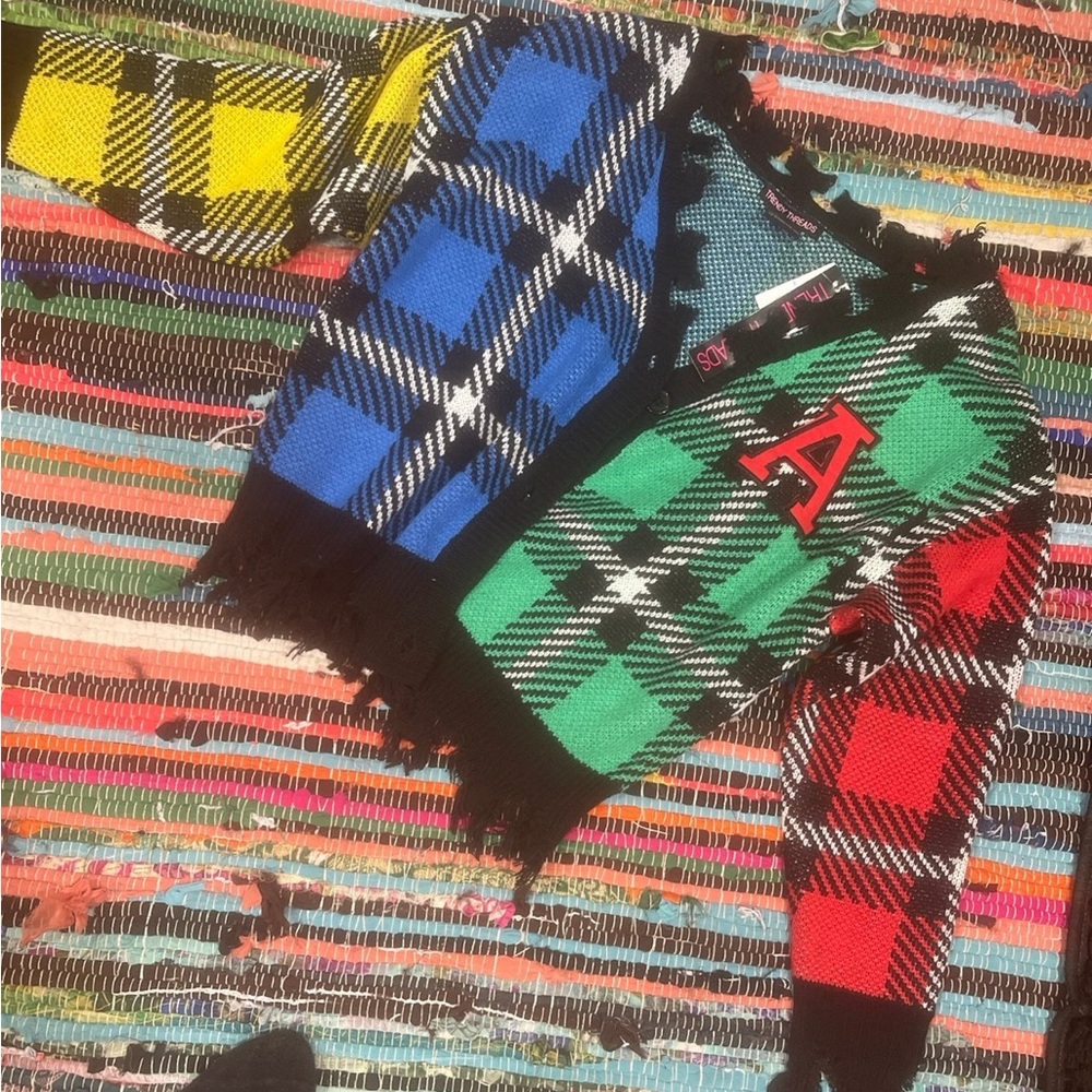 Colorful Plaid Cardigan with Letter Patch size Medium